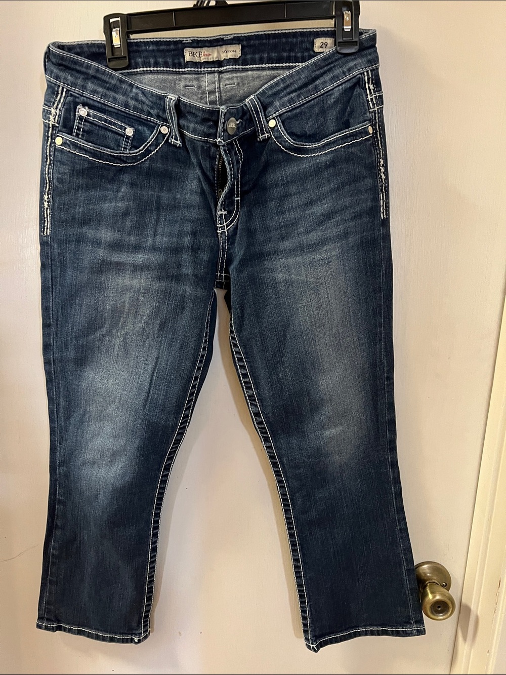 BKE Dark Indigo Cropped Jeans with Contrast White Stitching